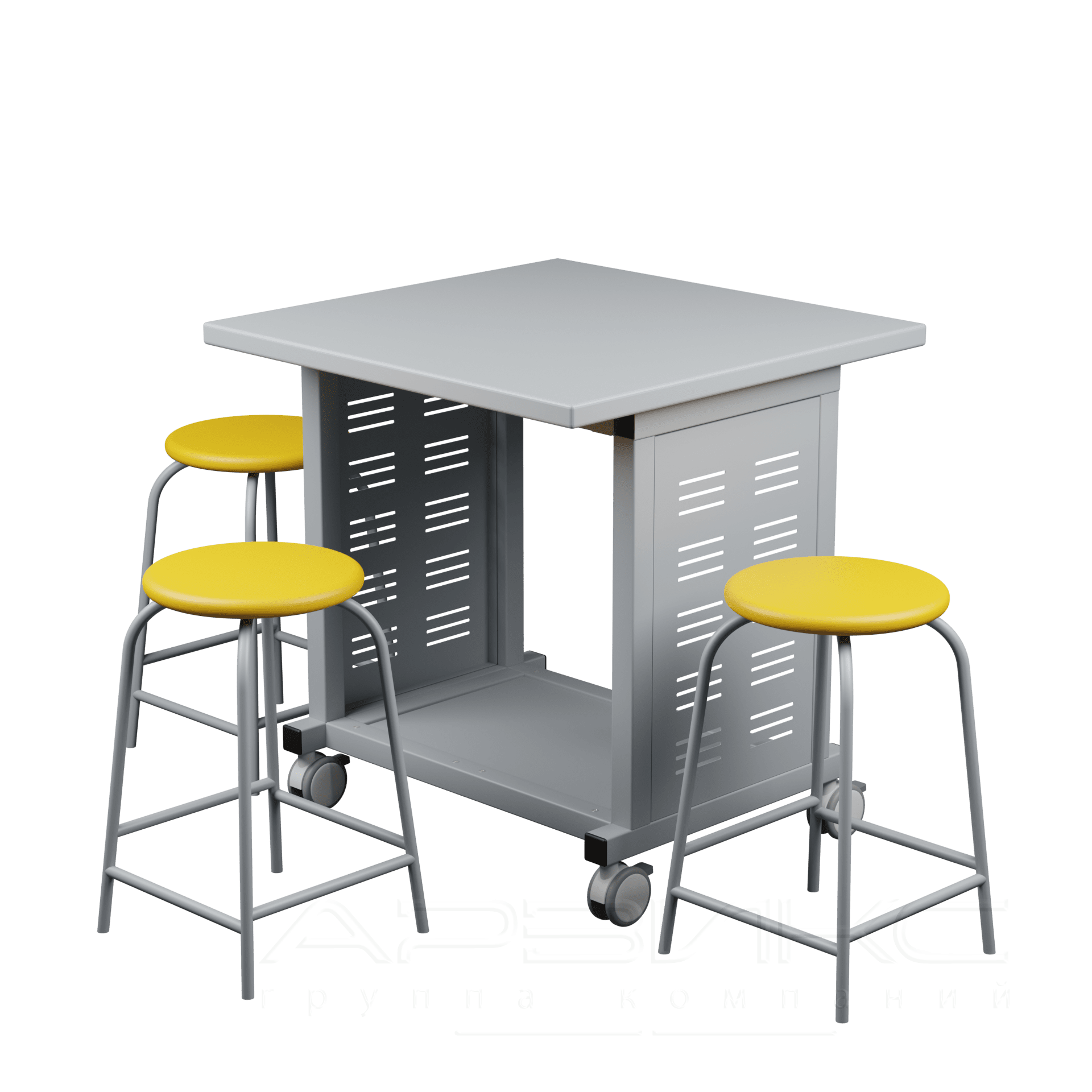 Стол двухсекционный с откидной столешницей мобильный с наполнением /табуреты, 925х900х935 мм
