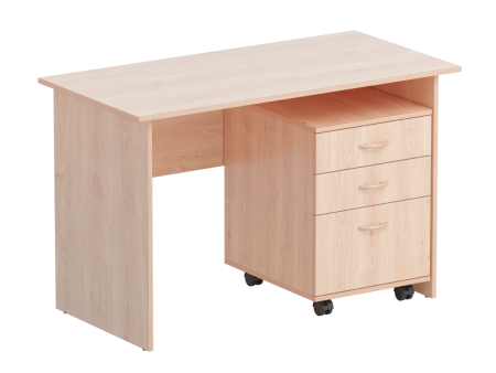 Стол преподавателя корпусной с выкатной тумбой. Кромка столешницы в цвете: Бук, желтый, оранжевый, кр