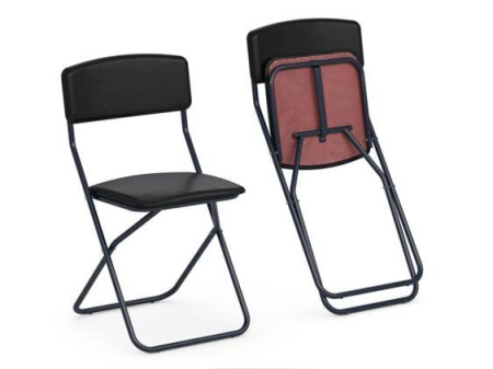 Стул складной полумягкий.   Материал:кож/зам. Цвет обивки: черный или бордо. Каркас на круглой трубе